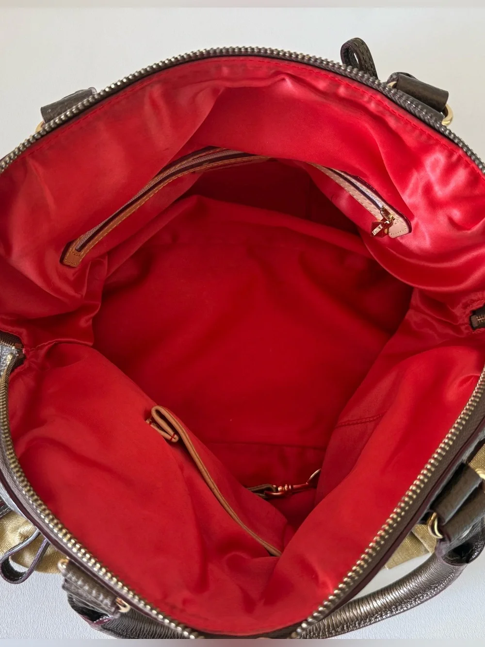 MZ Wallace Bag Bedford Bea Leather Pleated Canvas Satchel Metallic Gold - Picture 13 of 16